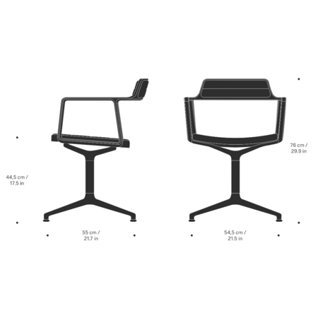Vipp 452 draaistoel met glijders zwart frame , zwart leren zitting