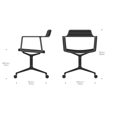 Vipp 452 Swivel met wielen, zwart frame, zwarte zitting 