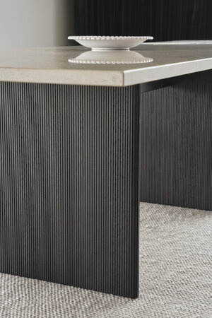 Vipp496 Cabin square table,Jura Grau Blau limeston, Dark oak